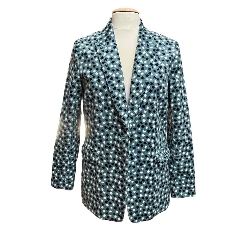 Boden Womens Blue Navy White Star Pattern Corduroy Blazer Jacket Size US 8R